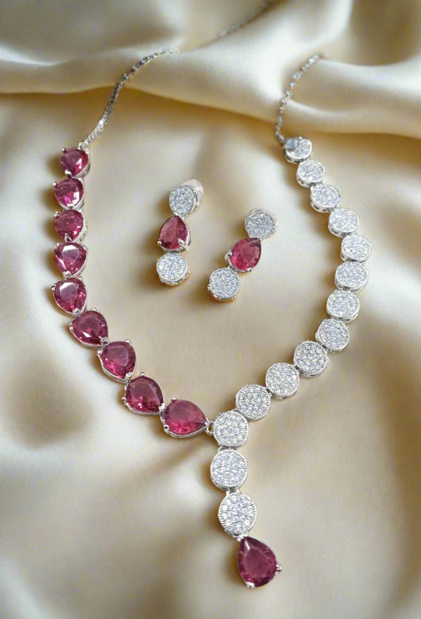 Artificial  color  Stone Necklace Set with Matching Earrings for Women, red